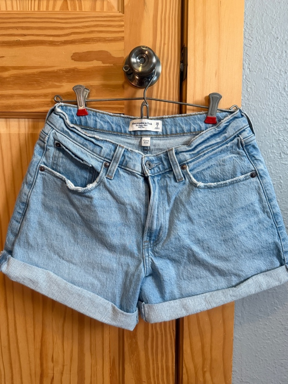 Abercrombie & Fitch Light Blue Rolled-Cuff Denim Shorts